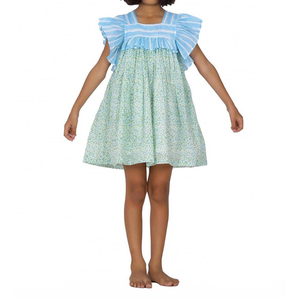 NEW LITTLE PAISLEY PEOPLE mint meadow dress in blue and green floral
